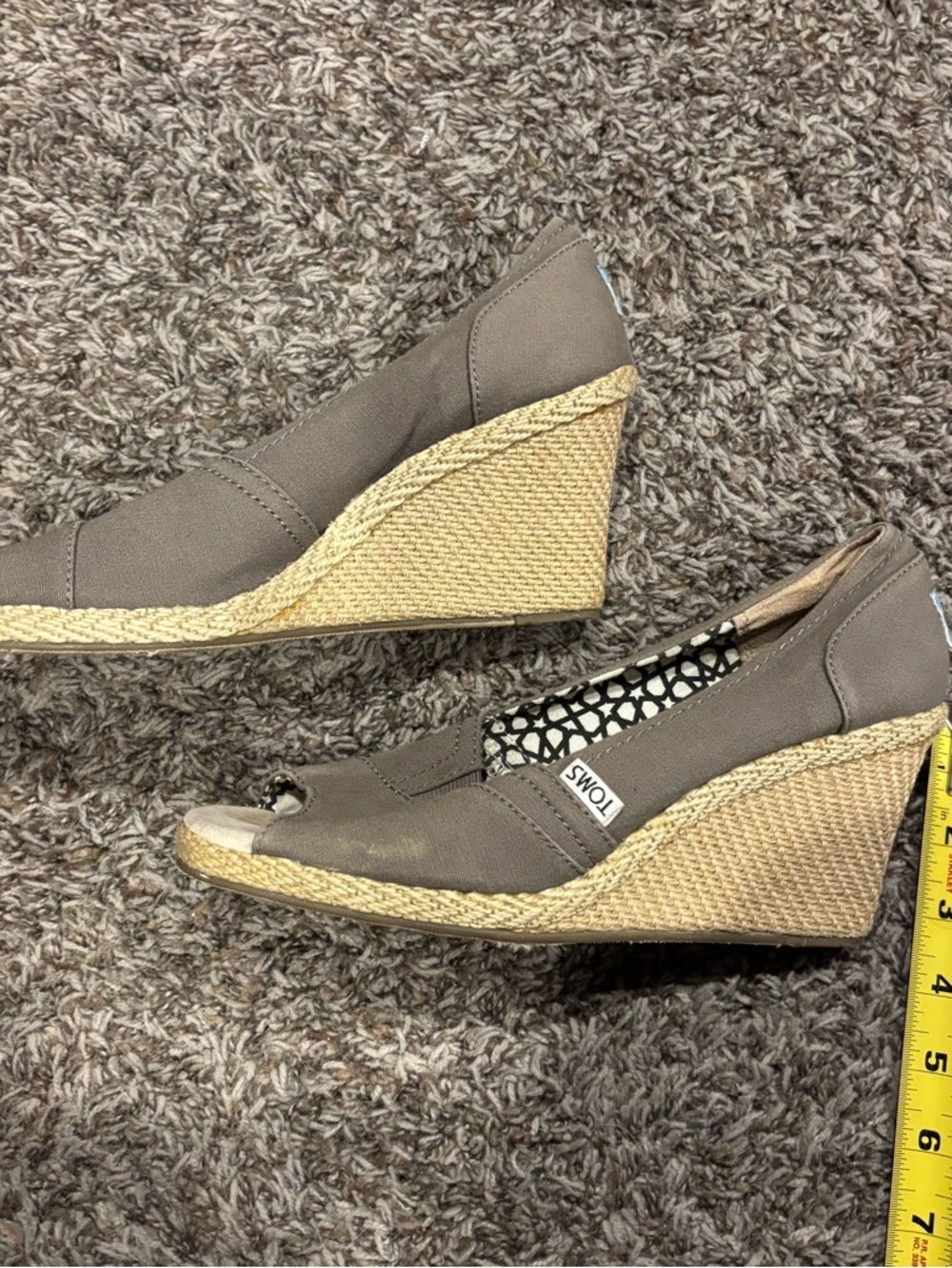 Toms Taupe Canvas Espadrille Wedge Peep-Toe